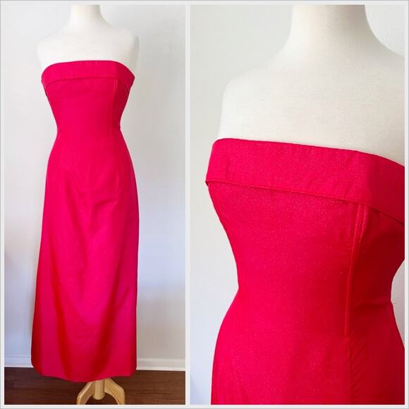 Vintage 90s / Y2K Gunne Sax Red Strapless Maxi Dress // Size XS - Picture 1 of 5